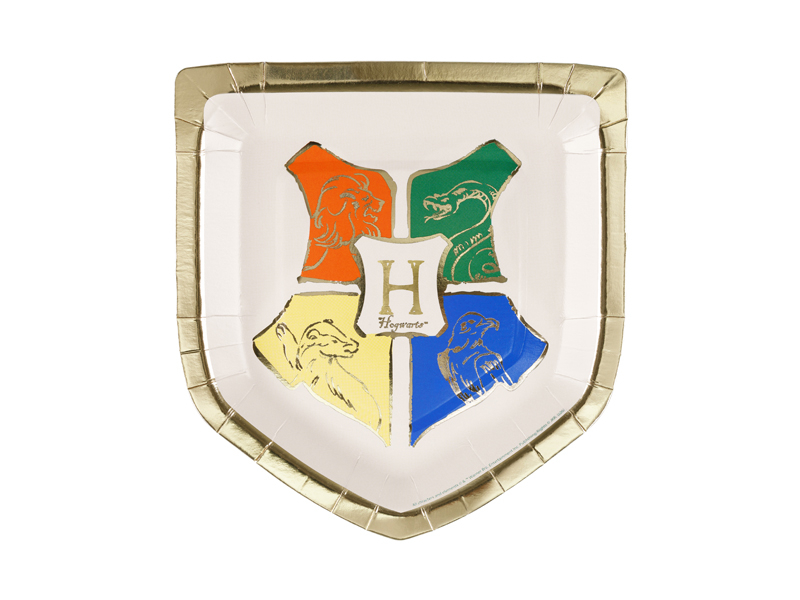 Farfurie Harry Potter cu emblema Hogwarts și margine aurie 26 x 18 cm