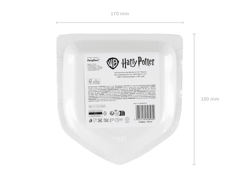 Farfurie Harry Potter cu emblema Hogwarts și margine aurie 26 x 18 cm