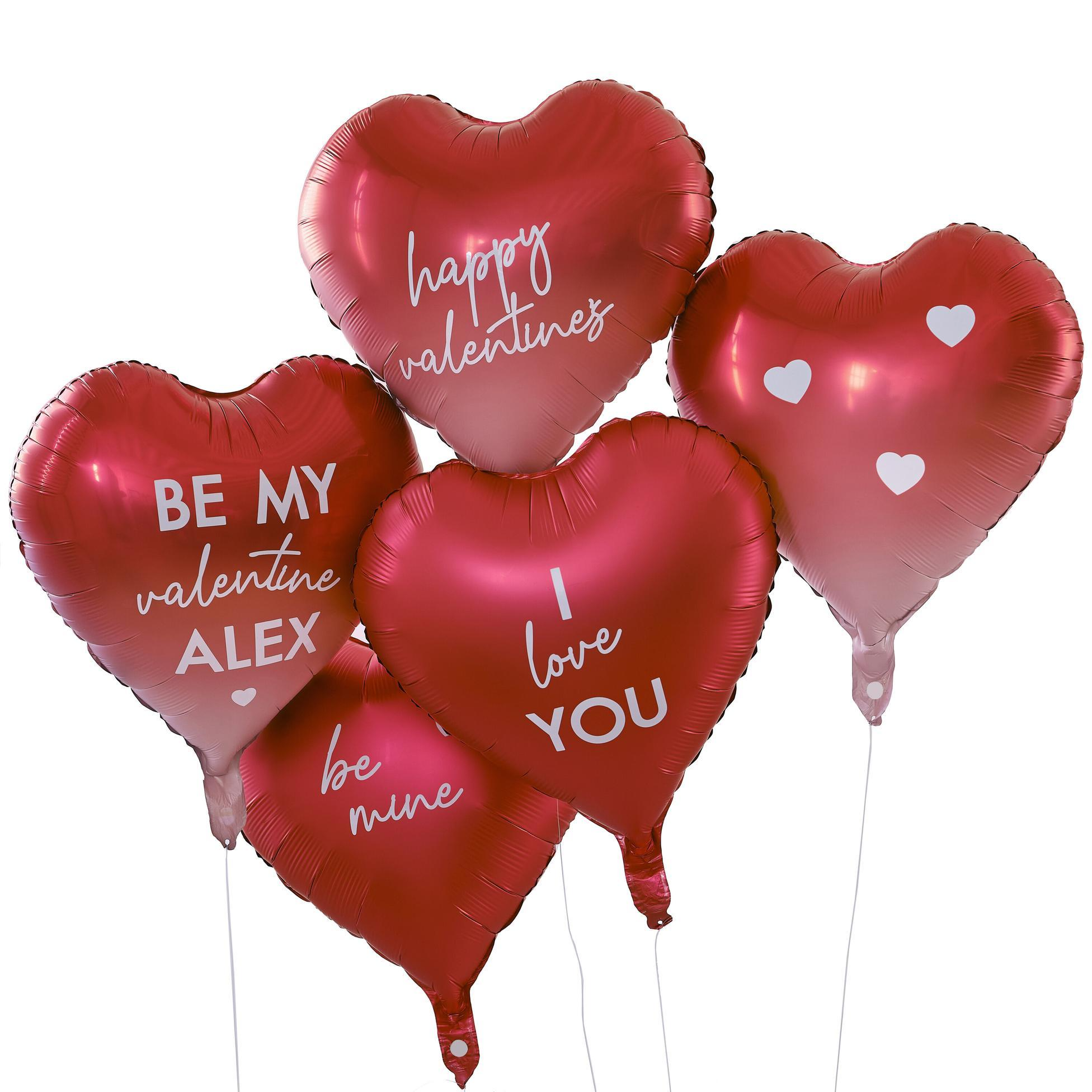 Set 5 Baloane Personalizabile (45 cm) Forma de Inima pentru Valentine's day, Rosu si Ombré