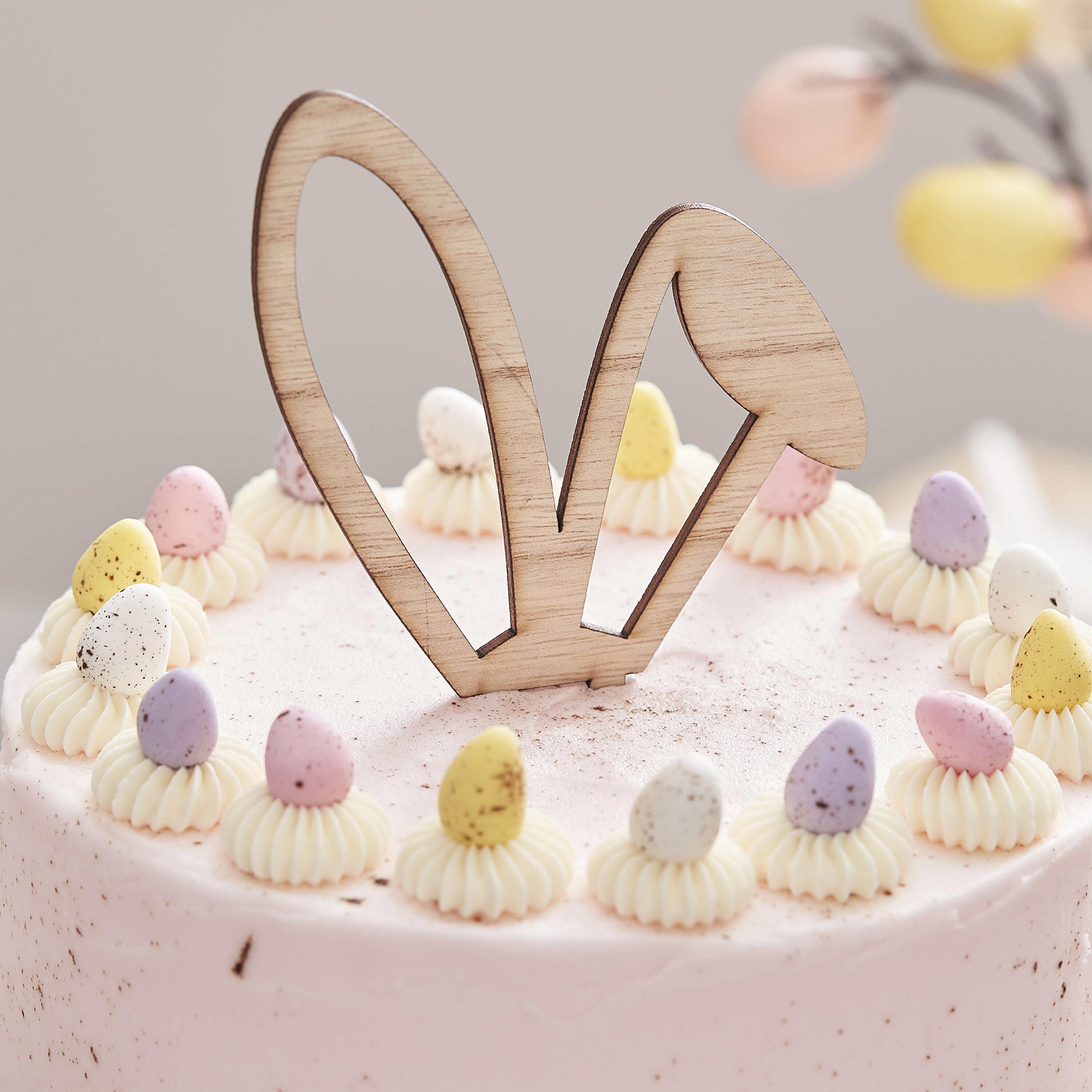 Topper pentru Tort de Paste cu Urechi de Iepuras din Lemn 18cm