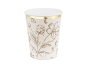 Pahare din hartie (6 buc) bej cu flori maro inchis si imprimeu auriu, 220 ml