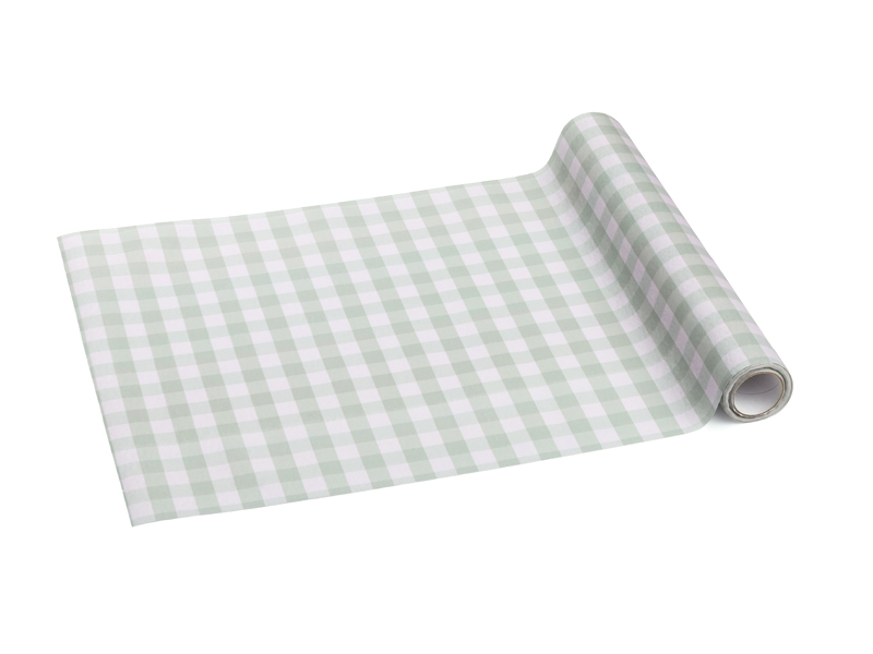 Traversa de masa, verde salvie cu bej, 40 x 500 cm