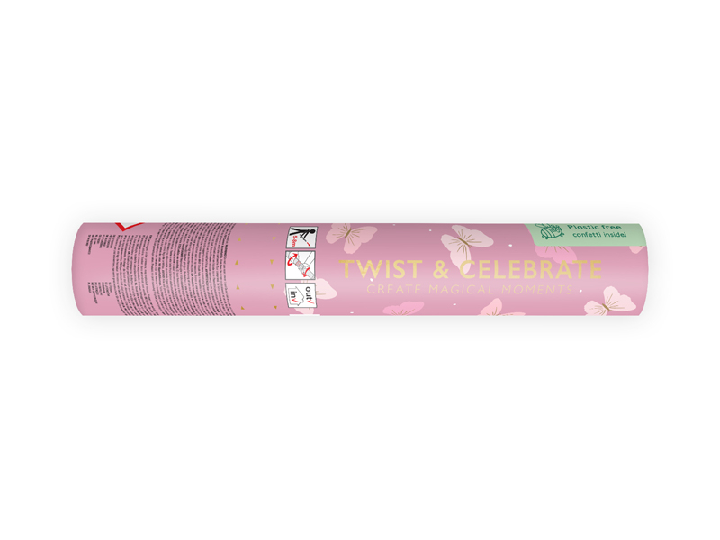 Tun Confetti cu fluturi roz, 20 cm