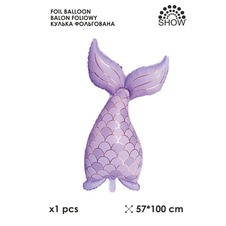 Balon folie coadă de sirenă mov lila cu solzi și detalii aurii, 100 cm