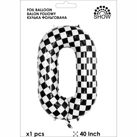 Balon folie cifra 0, carouri alb/negru, 100cm