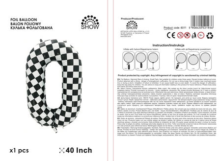 Balon folie cifra 0, carouri alb/negru, 100cm