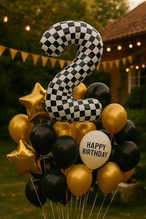 Balon folie cifra 2, carouri alb/negru, 100cm