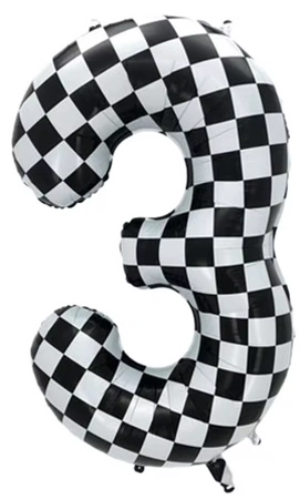 Balon folie cifra 3, carouri alb/negru, 100cm