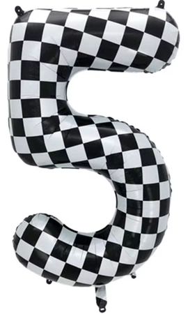 Balon folie cifra 5, carouri alb/negru, 100cm