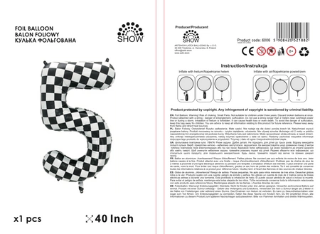 Balon folie cifra 5, carouri alb/negru, 100cm