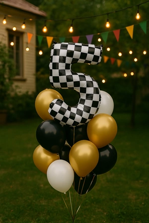 Balon folie cifra 5, carouri alb/negru, 100cm