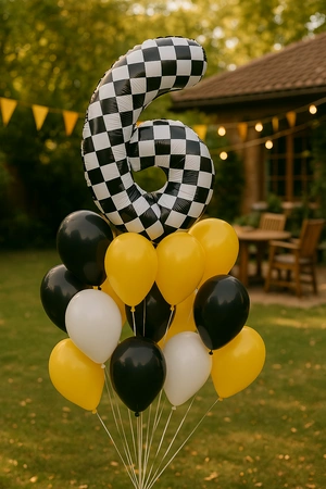 Balon folie cifra 6, carouri alb/negru, 100cm