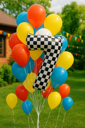 Balon folie cifra 7, carouri alb/negru, 100cm