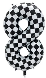 Balon folie cifra 8, carouri alb/negru, 100cm