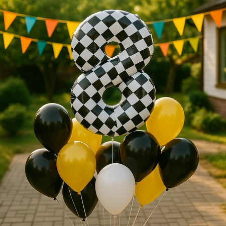 Balon folie cifra 8, carouri alb/negru, 100cm