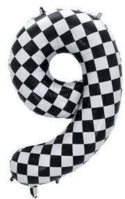 Balon folie cifra 9, carouri alb/negru, 100cm