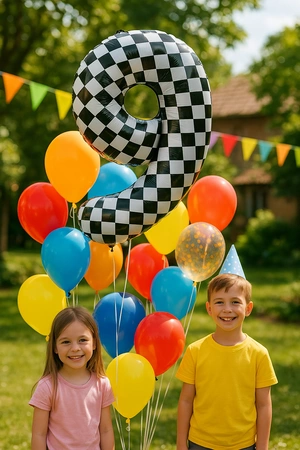 Balon folie cifra 9, carouri alb/negru, 100cm