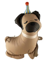 Balon folie pug bej cu pălărie de petrecere – 75x54 cm