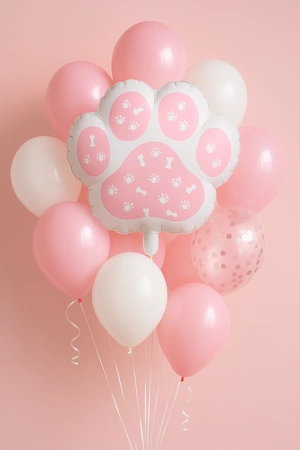 Balon folie lăbuță de câine, roz/alb, 49x50 cm