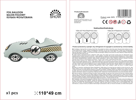 Balon folie mașină de curse Albastru Deschis (3D) 100x45x20cm