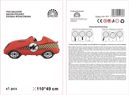 Balon folie mașină de curse roșie (3D) 100x45x20cm
