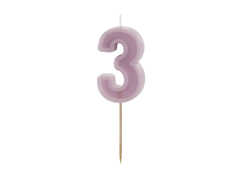 Lumanare pentru tort cifra 3 mov pastel