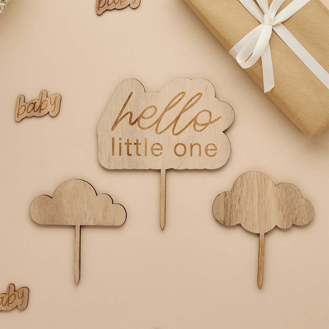 Toppere tort din lemn „Hello Little One” model norișor Baby Shower