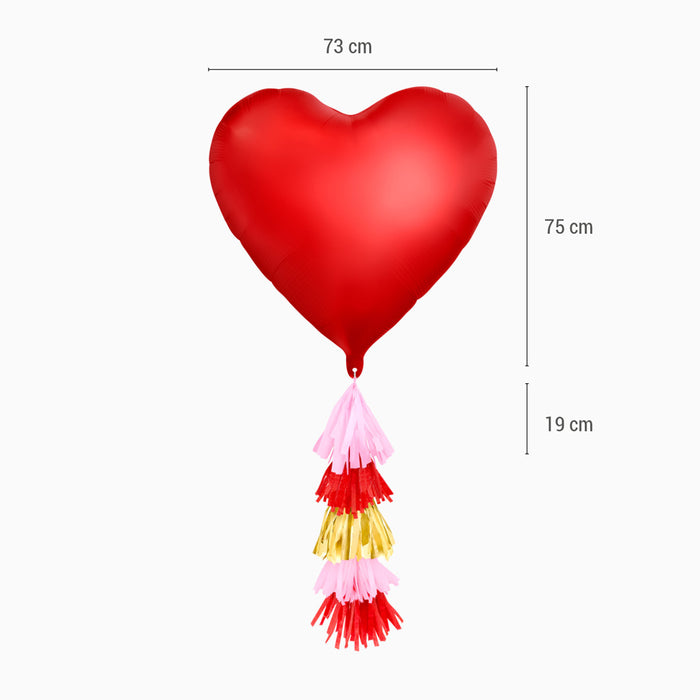 Balon folie inima rosie 75cm cu ciucure, Valentine's Day