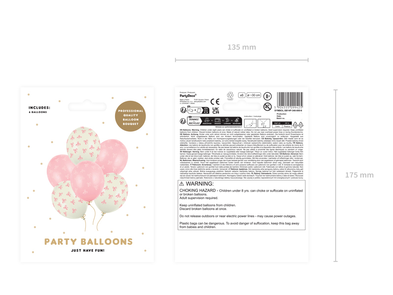 Baloane din latex (6 buc) fundite, mix roz-crem, 30 cm