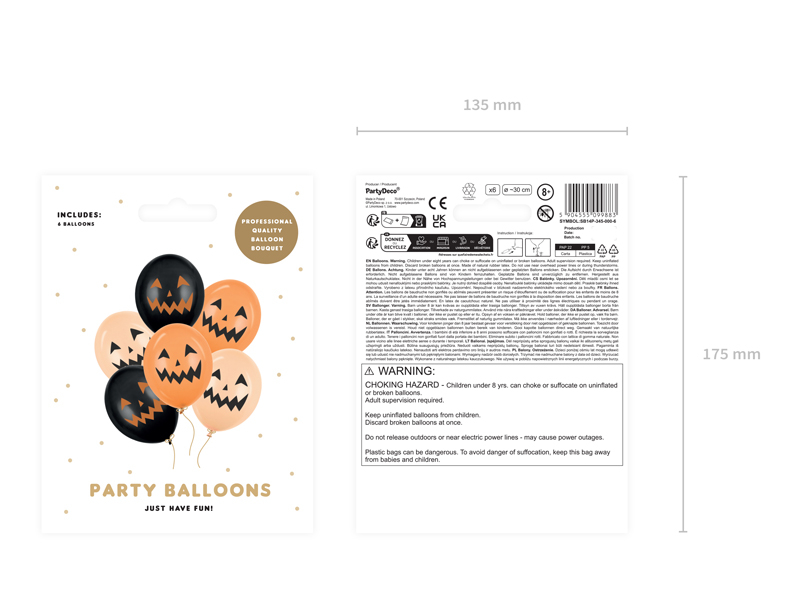 Baloane halloween dovleci (6 buc) 30cm, portocaliu, piersica, negru