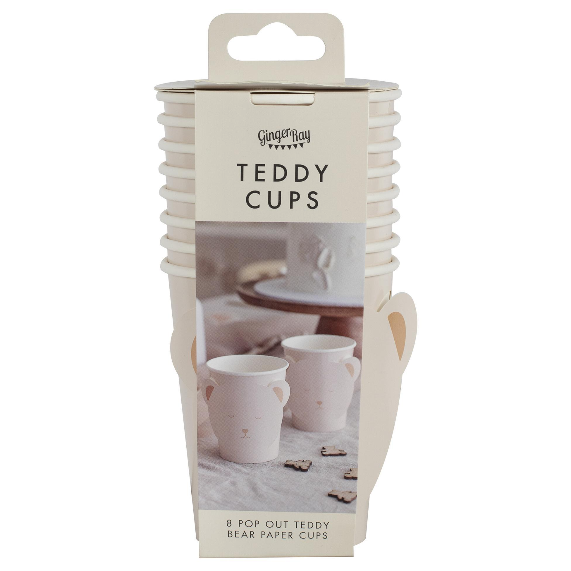 Set 8 Pahare 3D Ursulet pentru Baby Shower, bej si maro