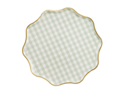 Farfurii din hartie (6 buc) carouri verzi cu margine aurie, 23 cm