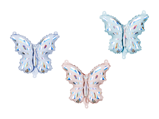 Set de 3 Baloane Decorativa in Forma de Fluture, Roz si Albastru, 19x23 cm