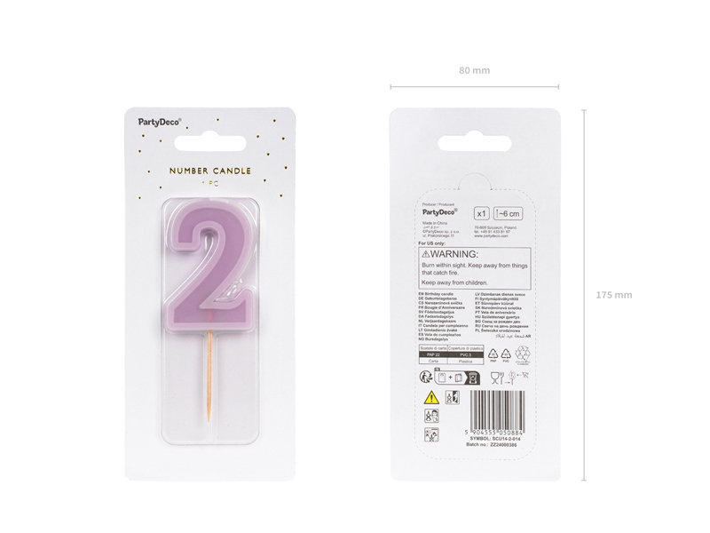 Lumanare pentru tort cifra 2 mov pastel