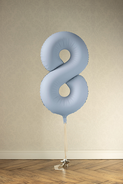 Balon din Folie Cifra 8, 86cm, Albastru Deschis Mat