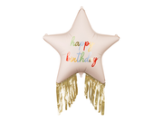 Balon folie stea cu franjuri „Happy Birthday”, 72x72cm Pastel/Auriu