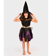 Costum Vrăjitoare Deluxe cu Rochie și Pălărie | Halloween | 5–7 Ani