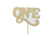 Lumânare „ONE” Prima aniversare, 3.8x6.5cm, alb/auriu rece