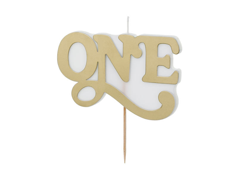 Lumânare „ONE” Prima aniversare, 3.8x6.5cm, alb/auriu rece