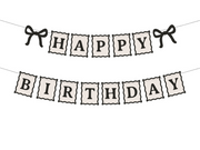 Banner Happy Birthday cu Fundițe, 1m, crem/negru