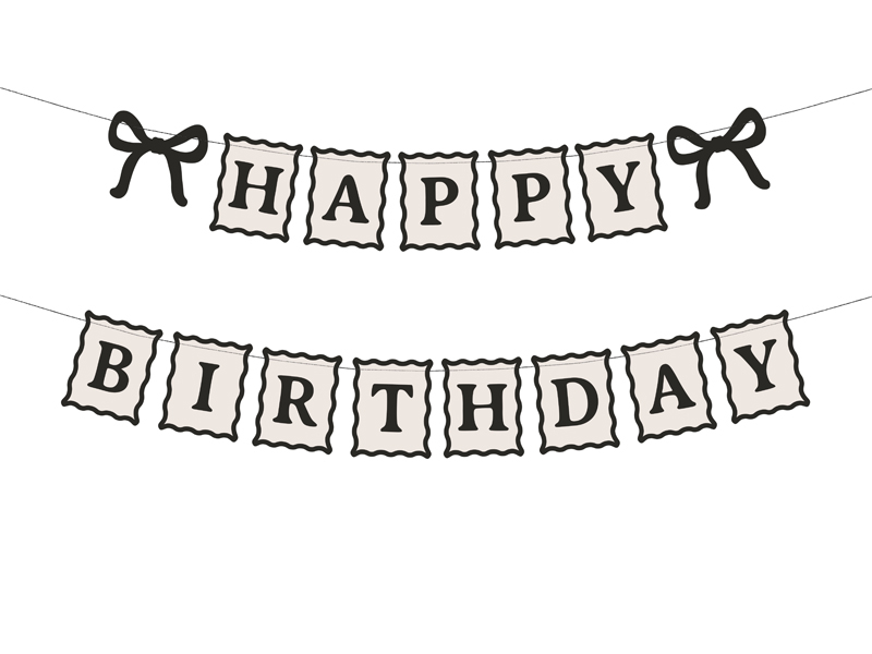 Banner Happy Birthday cu Fundițe, 1m, crem/negru