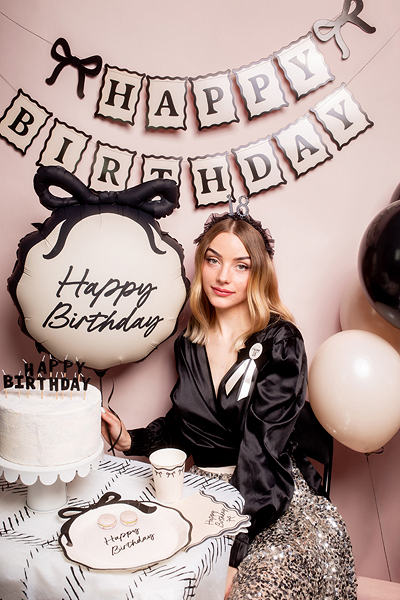 Banner Happy Birthday cu Fundițe, 1m, crem/negru