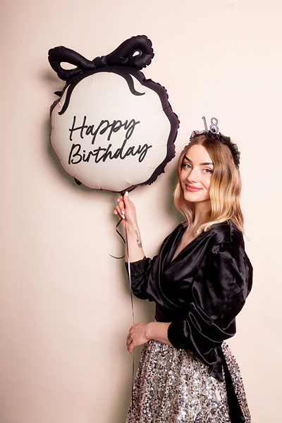 Balon folie Happy Birthday 47.5×45cm, bej/negru