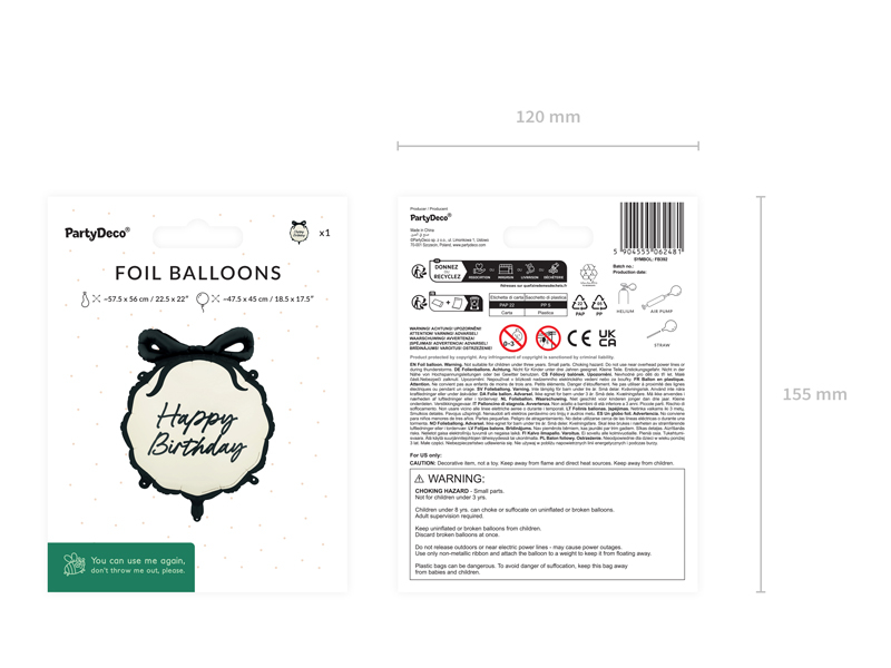 Balon folie Happy Birthday 47.5×45cm, bej/negru
