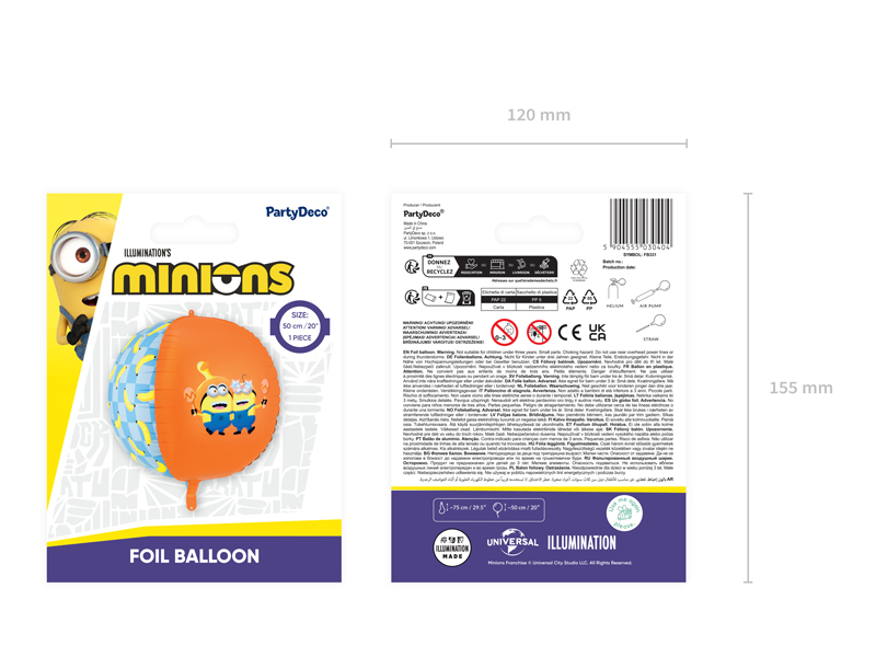 Balon folie sferă Minions 50cm, albastru/portocaliu