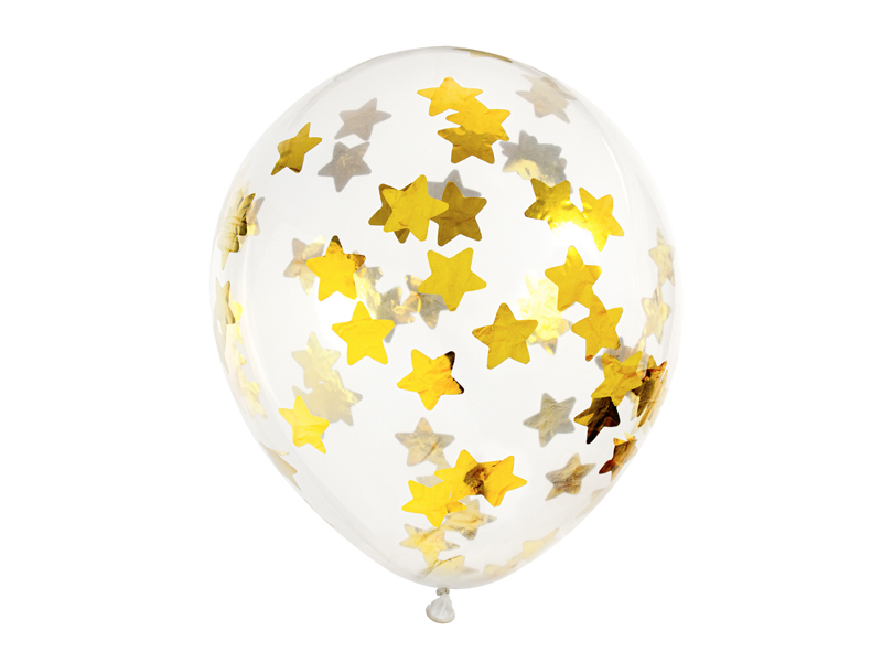 set Baloane cu confetti stele 30cm, auriu (6 buc)