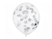 set Baloane cu confetti stele 30cm, argintiu (6 buc)
