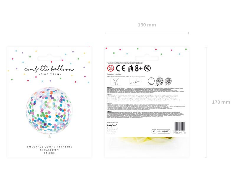 Balon cu confetti transparent cu cercuri, 1m, mix