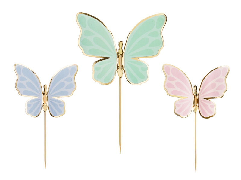 Toppers pentru tort cupcake Fluturi Pastel si Aur (9 buc) Petrecere unicorn si fluture PartyDeco