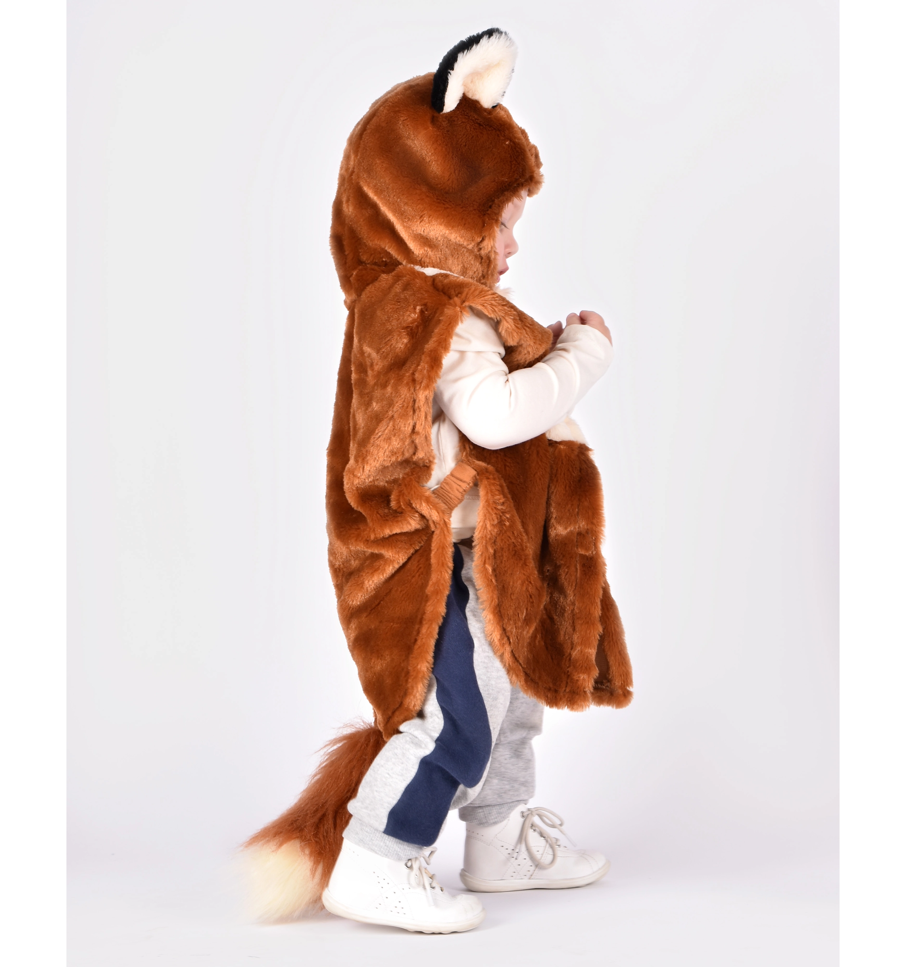 Costum Vulpiță pentru Copii – Pelerină Pufoasă cu Glugă | Halloween | 1–4 Ani